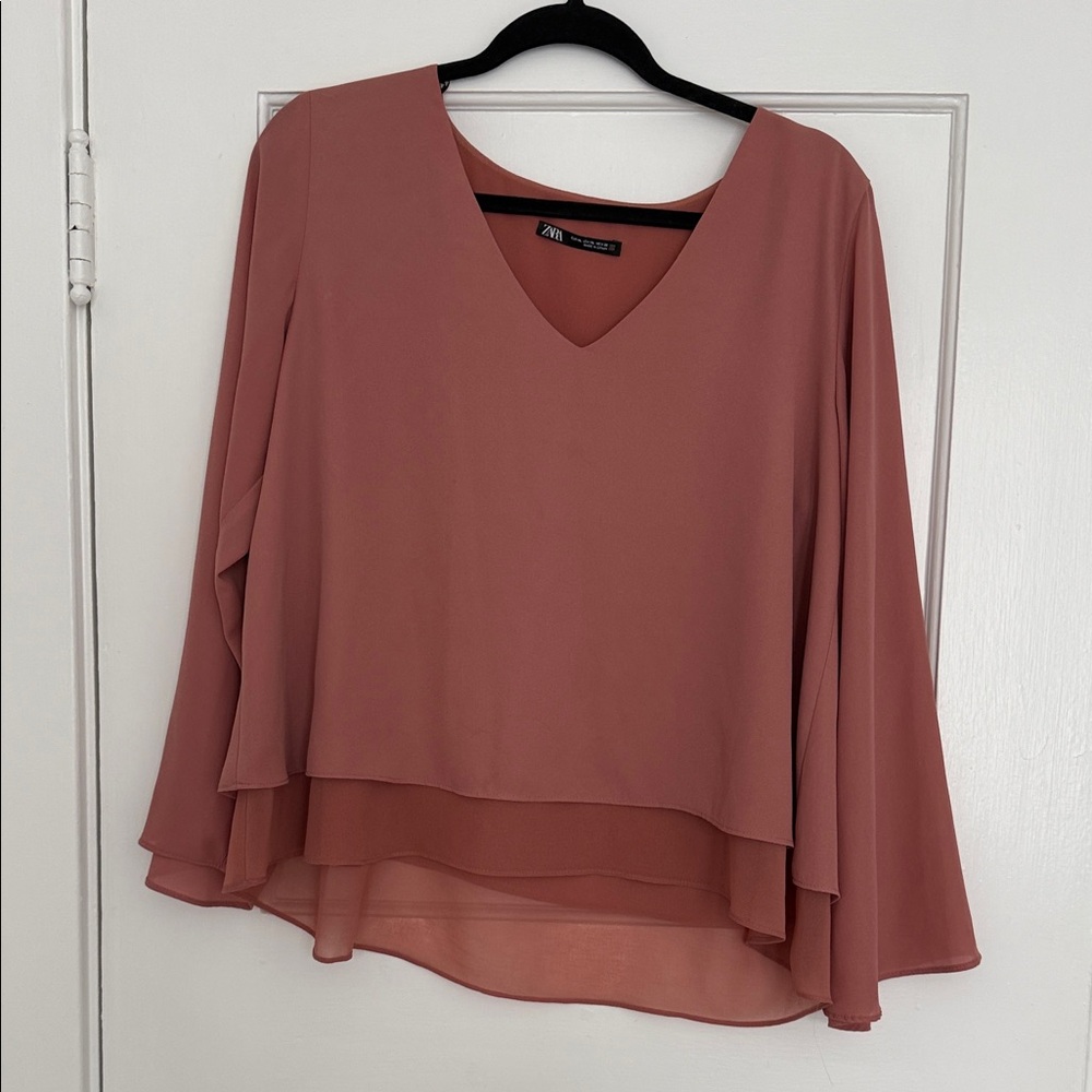 Zara Women's Layered V-Neck Blouse - Rose
